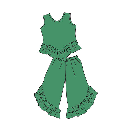 solid cotton green boutique clothing set
