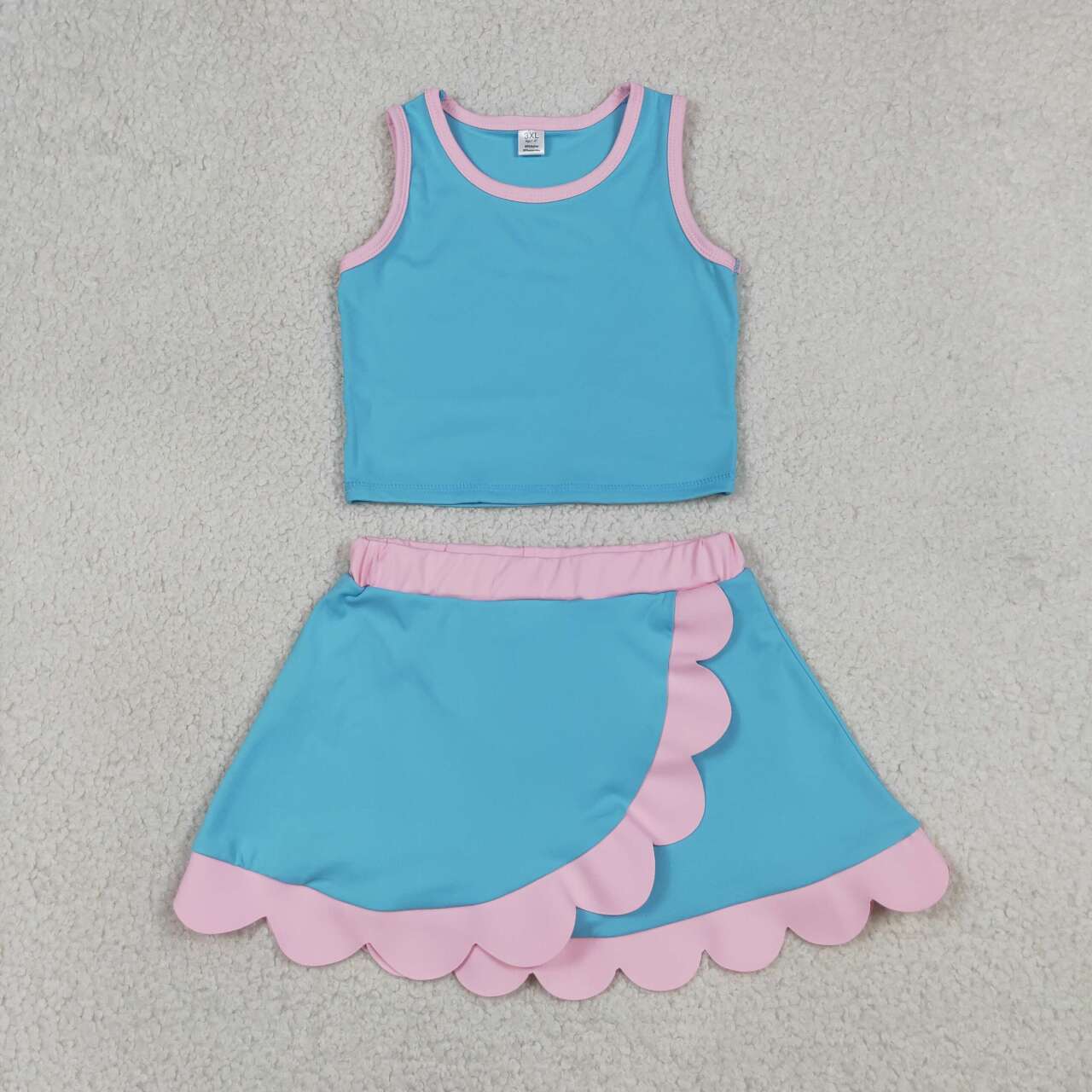 Sky blue yoga top matching skorts girls summer outfit