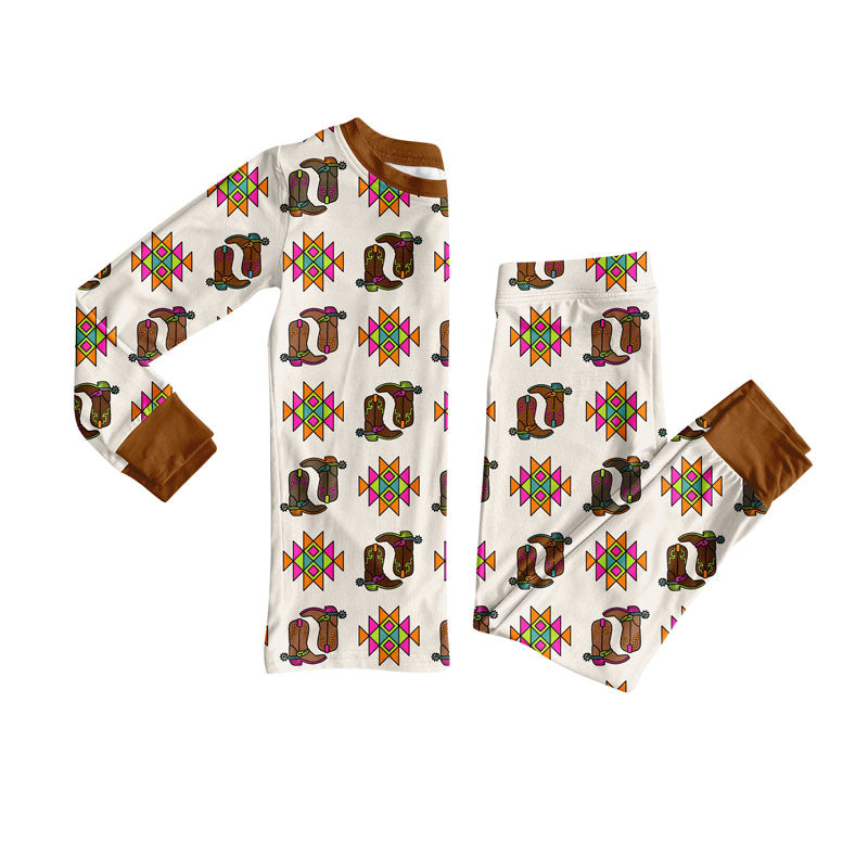 Western aztec kids long sleeve pajama set wholesal factory price