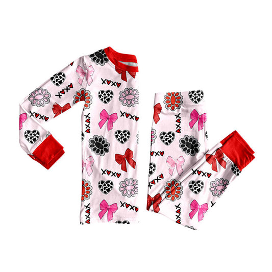 Valentines heart kids long sleeve pajama set wholesal factory price