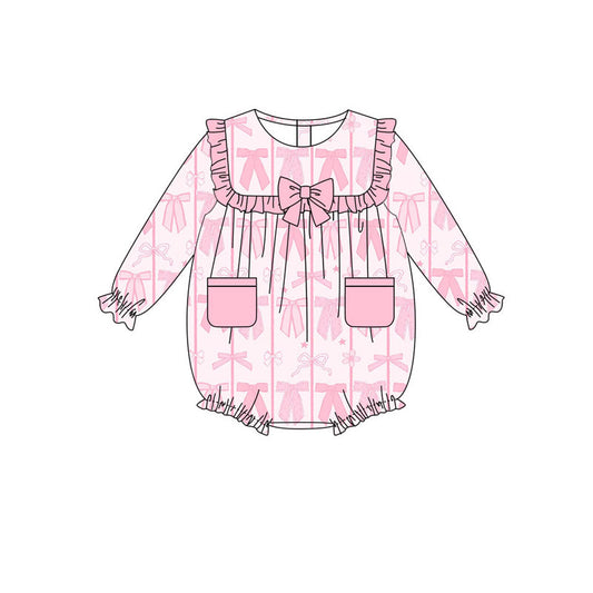 toddle baby long sleeve pink bow romper wholesale factory price