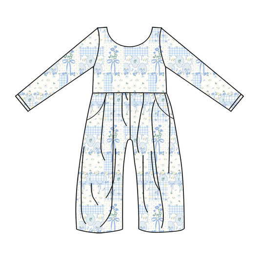 toddle girls blue floral design jumpsuit wholesale factory price