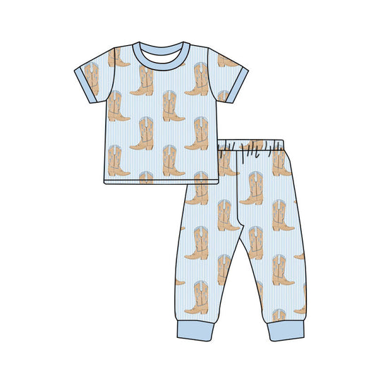 Western boots kids boys short sleeve pajama set wholesal factory price