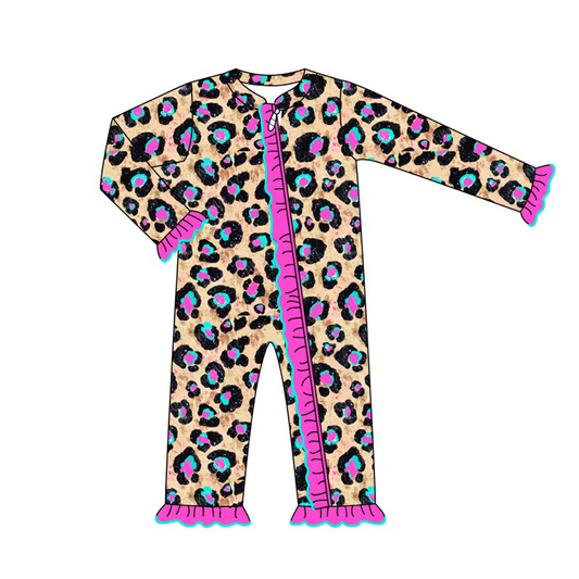 toddle baby girl hot pink cheetah zip romper