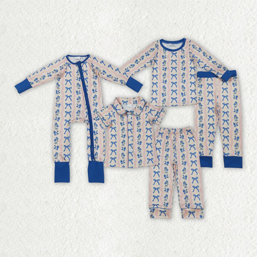Baby girl blue bow floral long sleeve pajama set clothes