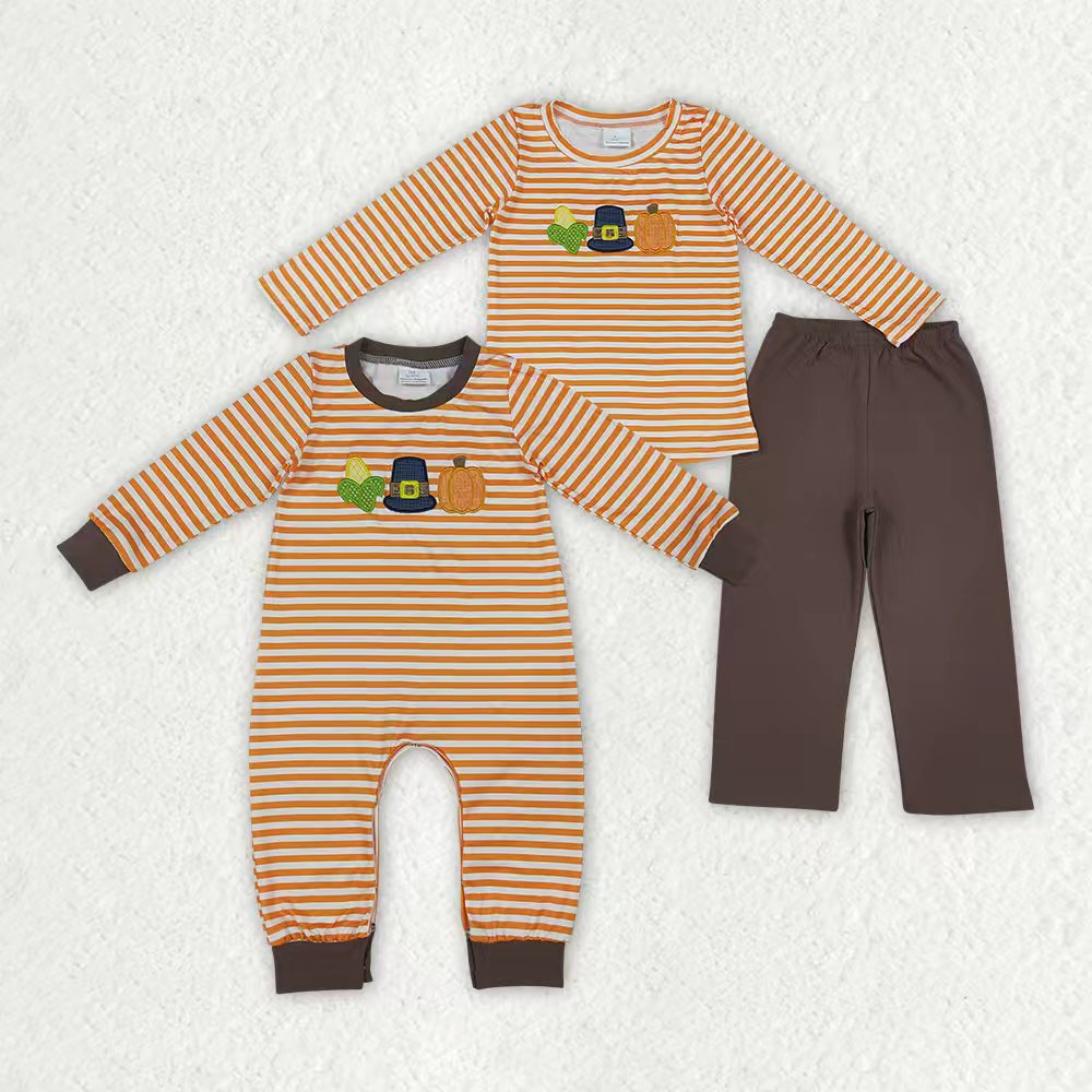 Boy long sleeve embroidery fall pumpkin matching pants boy spring fall outfit