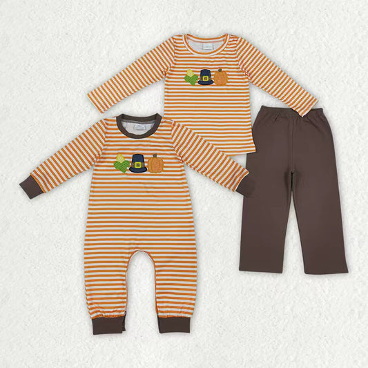 Boy long sleeve embroidery fall pumpkin matching pants boy spring fall outfit