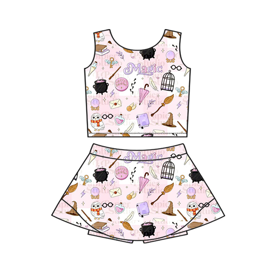 Toddle girls wholesale custom magic design yoga skirt set