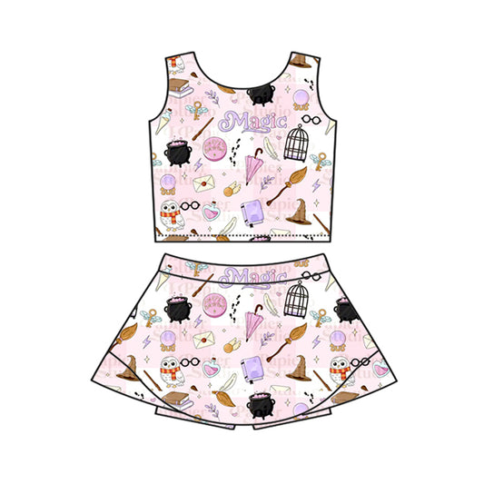 Toddle girls wholesale custom magic design yoga skirt set