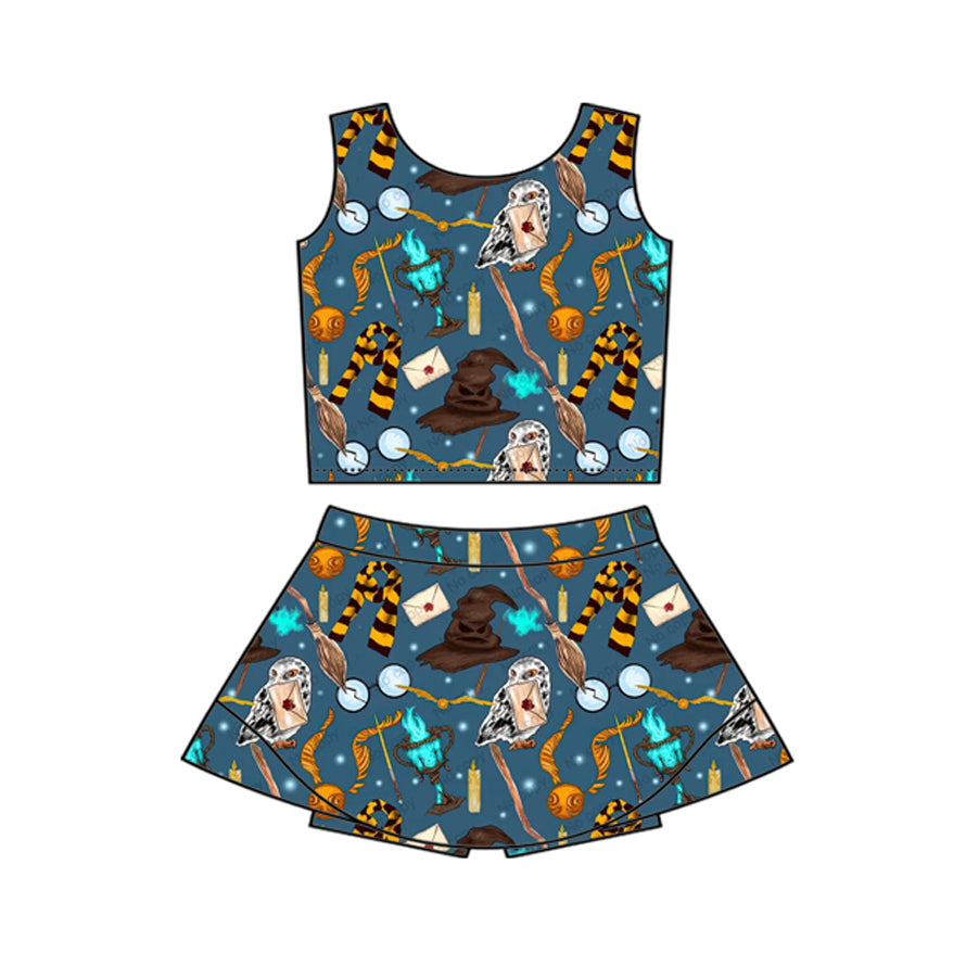Toddle girls wholesale custom magic design yoga skirt set
