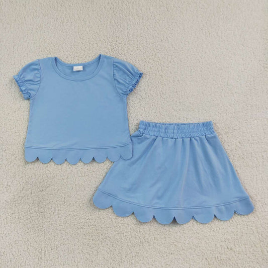 Blue scallop top matching skorts girl summer outfit