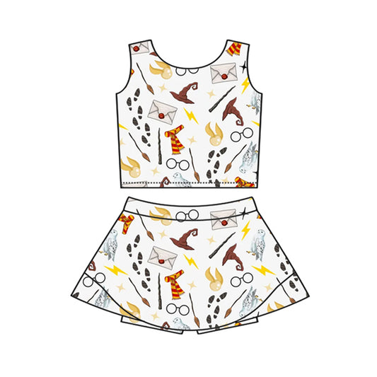 Toddle girls wholesale custom magic design yoga skirt set