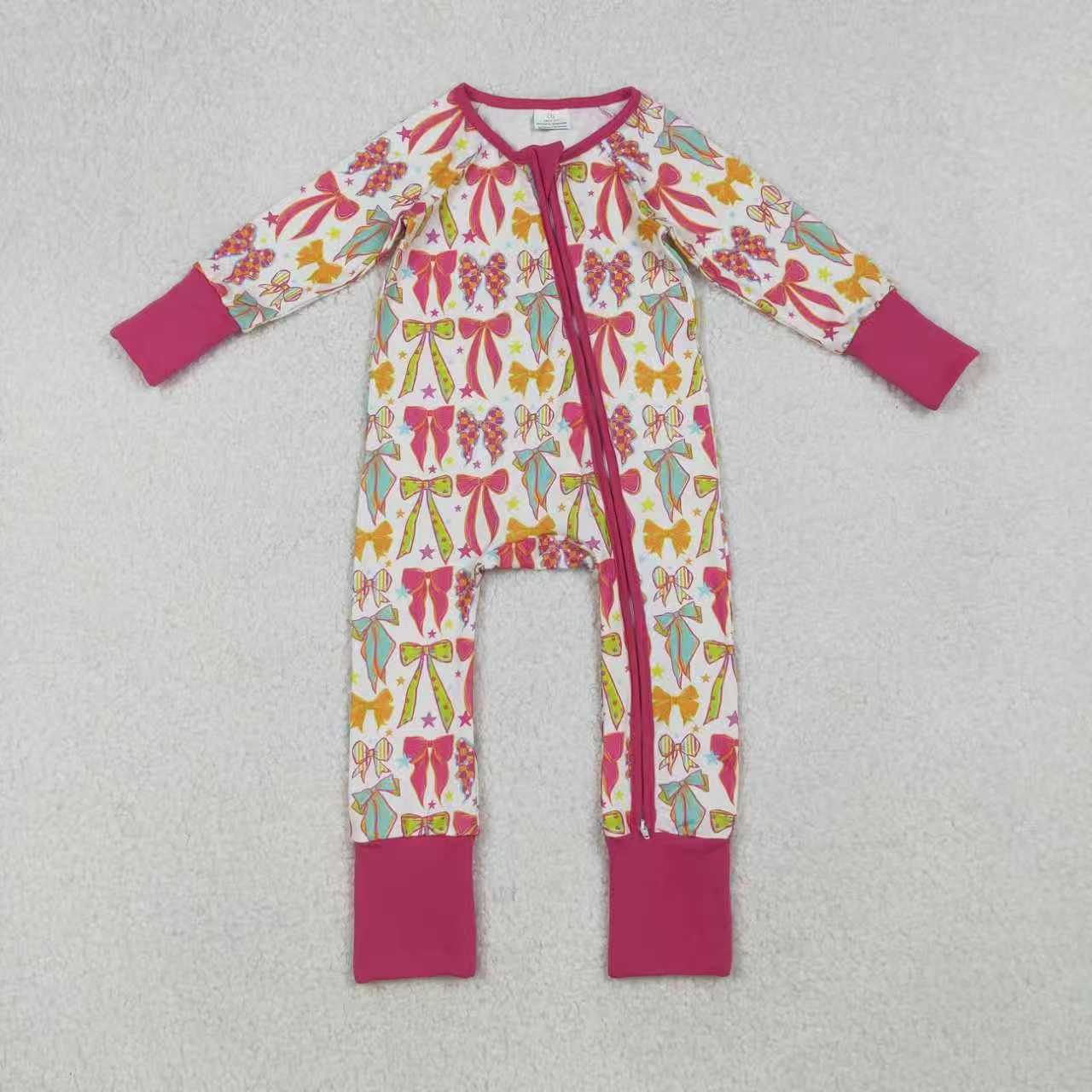 Colorful bows design girls long sleeve matching outfit
