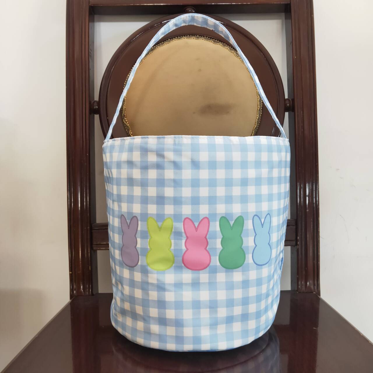 Easter bunny blue gingham bag