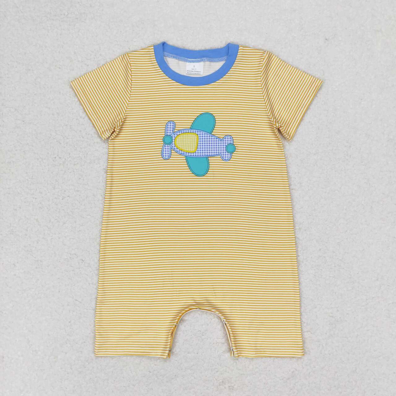 yellow gingham embroidery plane design romper