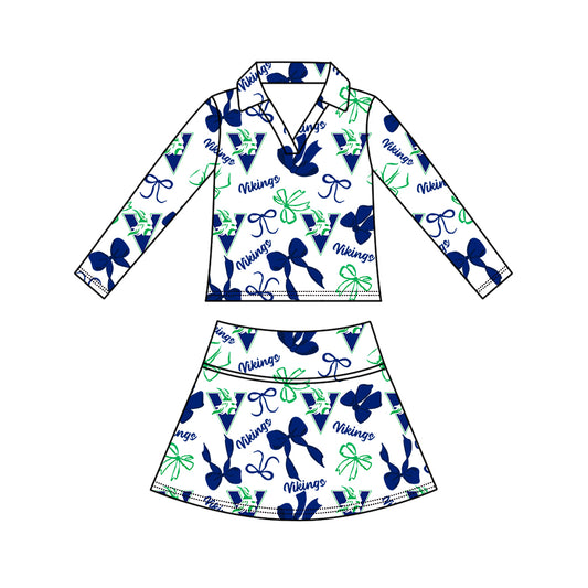 Kids long sleeve team pullover top matching skorts outfit wholesal factory price