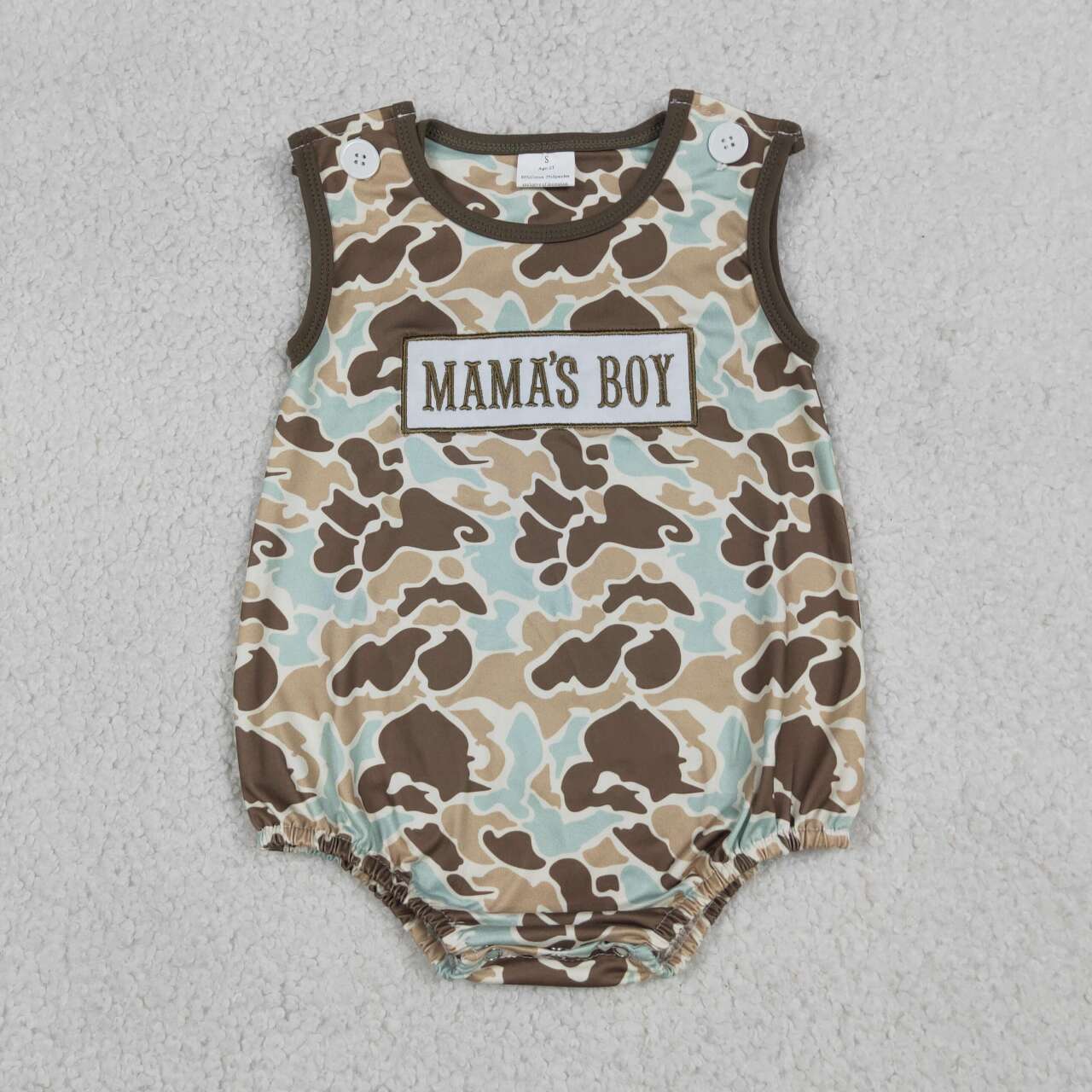 Embroidery Mamas boy green brown camo romper
