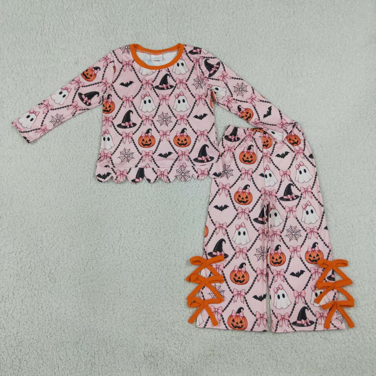 Halloween ghost pumpkins long sleeve top matching pants girls outfit