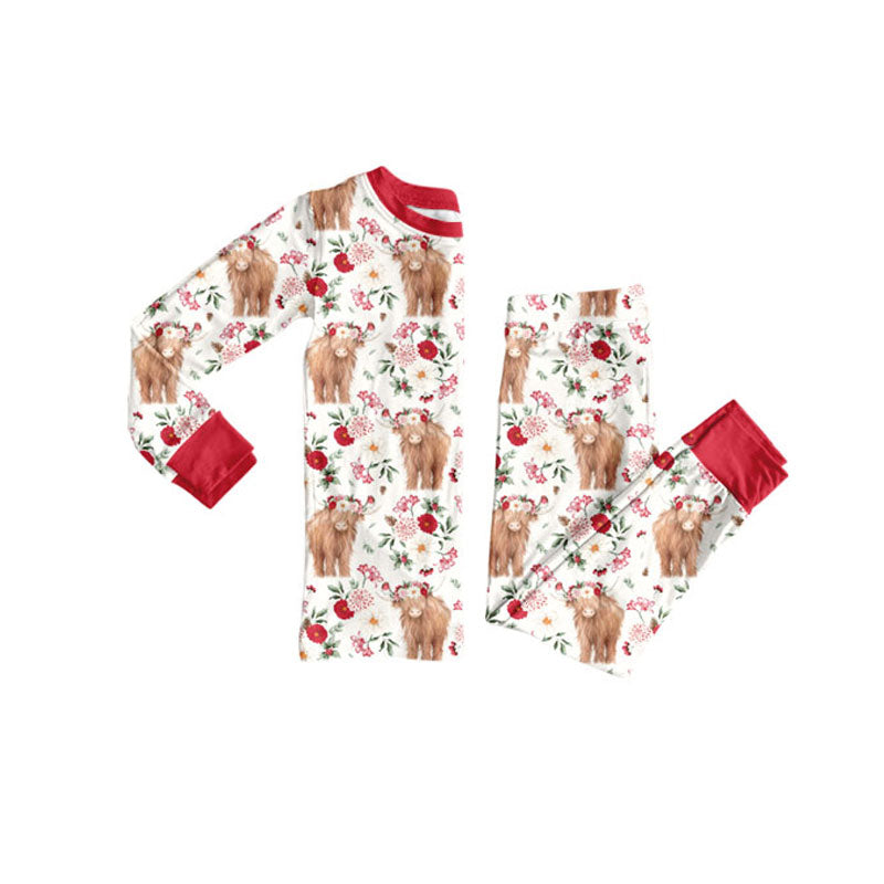 Highland cow design kids pajama set wholesal factory price