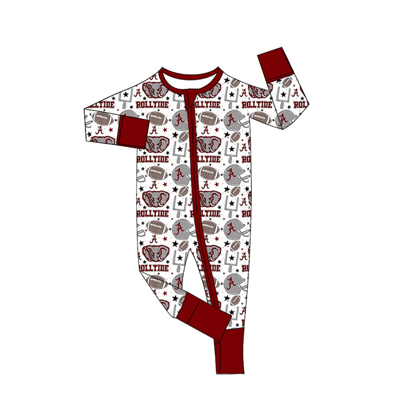 baby boy football team long sleeve zip romper