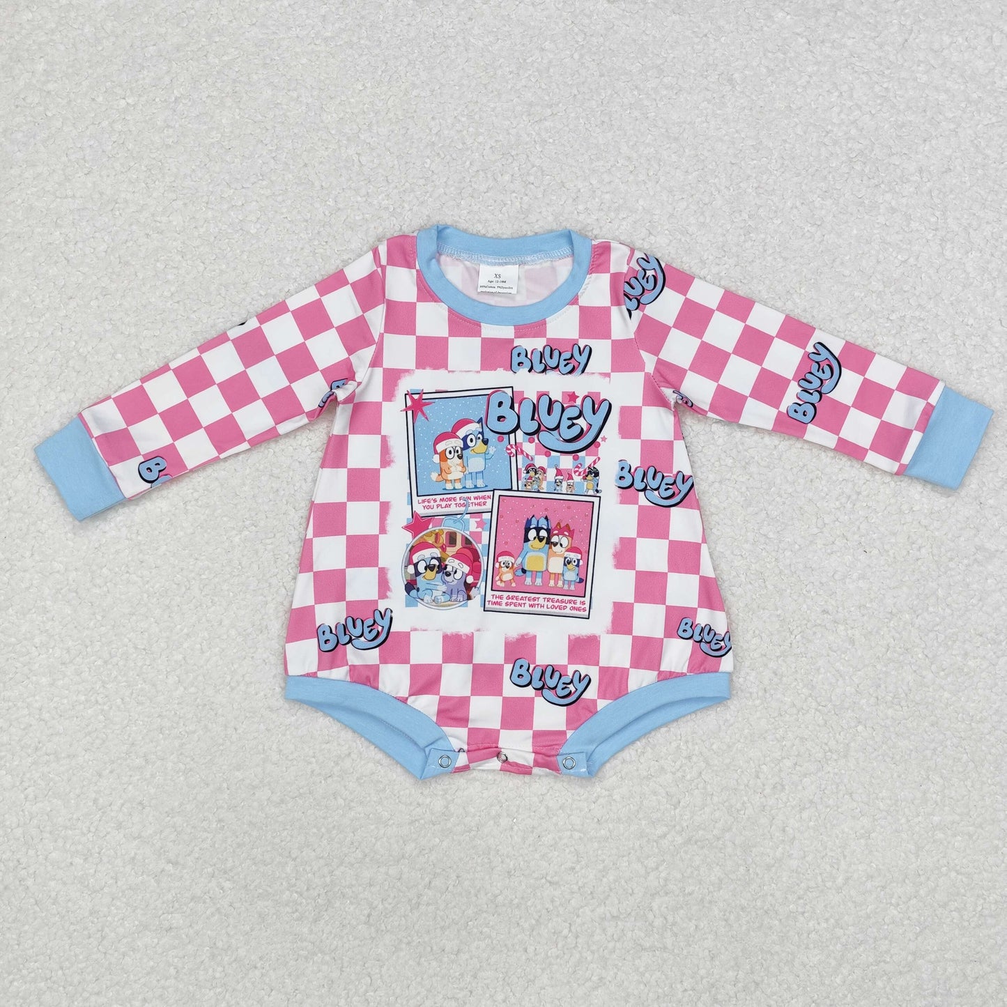 Christmas blue cartoon dog pink checkered matching clothes