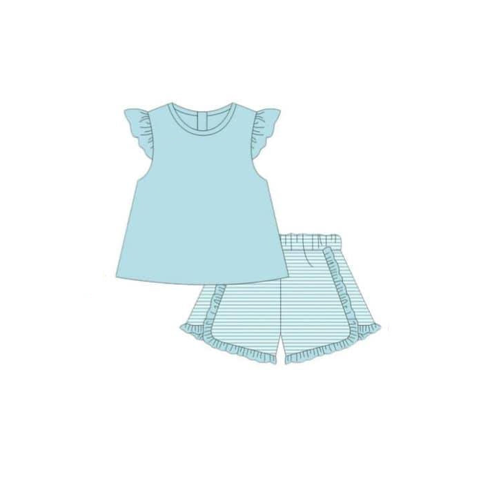 blue shirt matching stripes shorts baby girls clothes