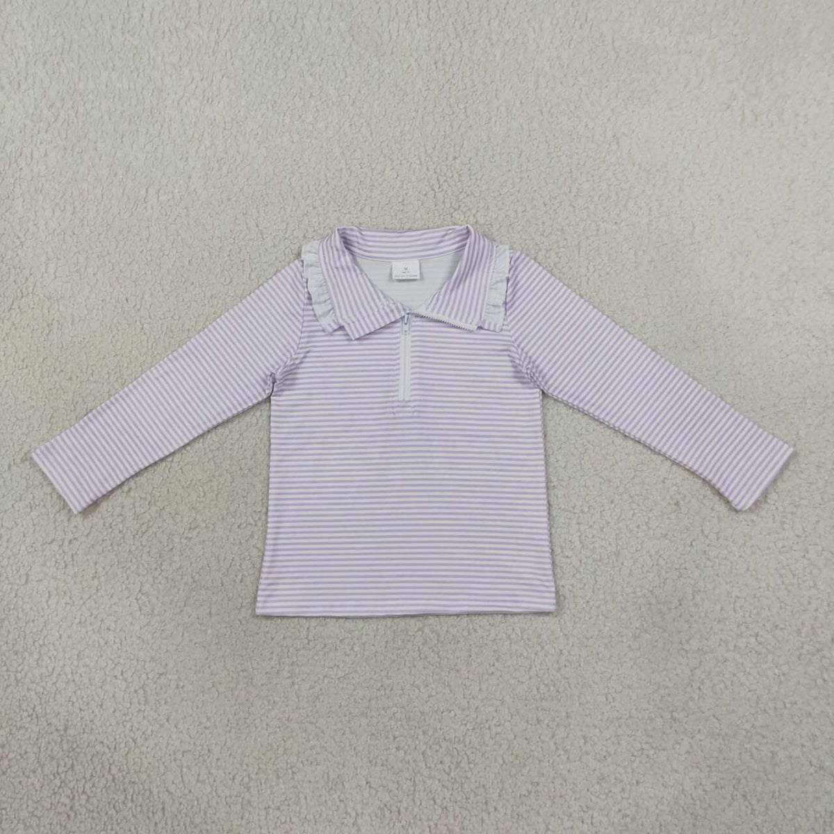 Lavender stripes kids girls long sleeve zip pullover top