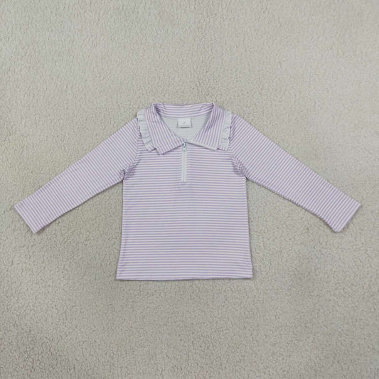 Lavender stripes kids girls long sleeve zip pullover top