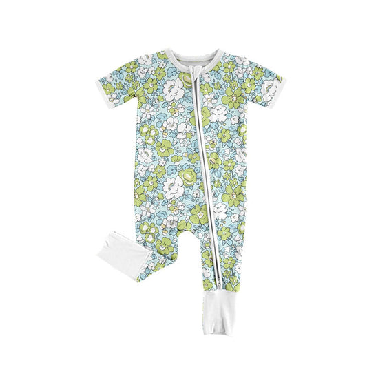 Floral design kids short sleeve zip romper