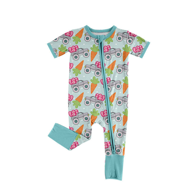 Easter carrot design kids short sleeve zip romper