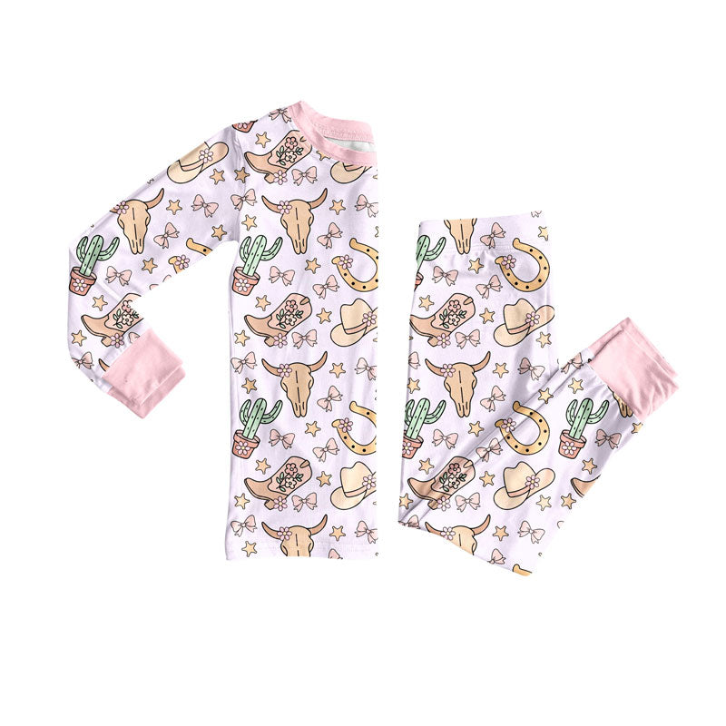 western boots design kids long sleeve pajama set wholesal factory price