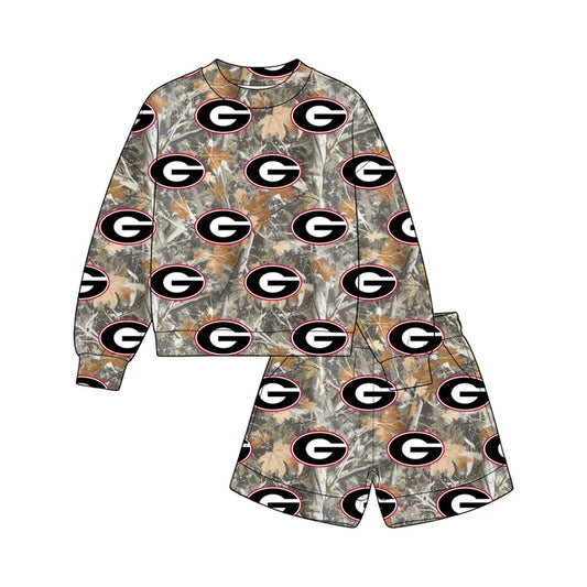 Custom team georgia top matching shorts kids outfit wholesale factory price