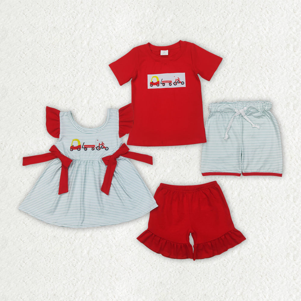 Baby boy embroidery car design summer clothes