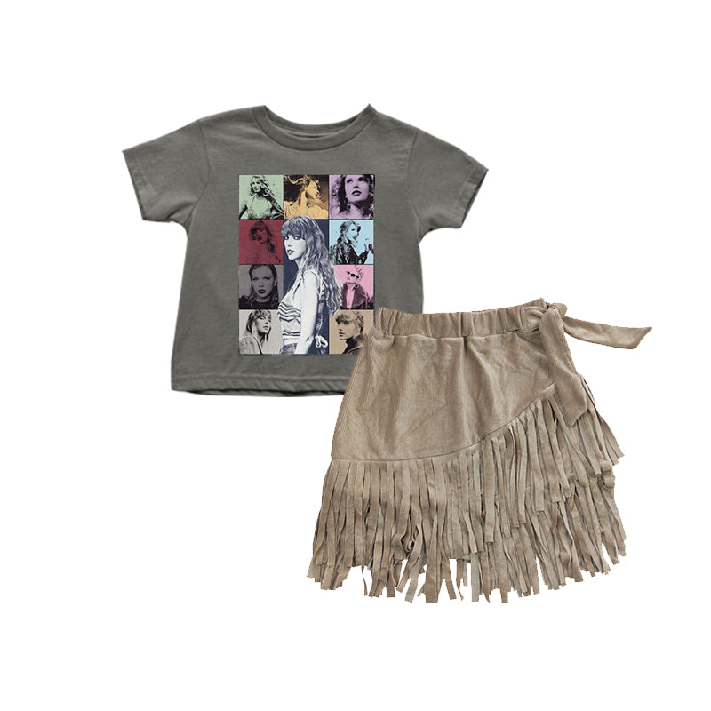 country girls shirt velvet skirt 2pcs outfit