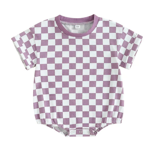Toddle baby lavender plaid short sleeve romper