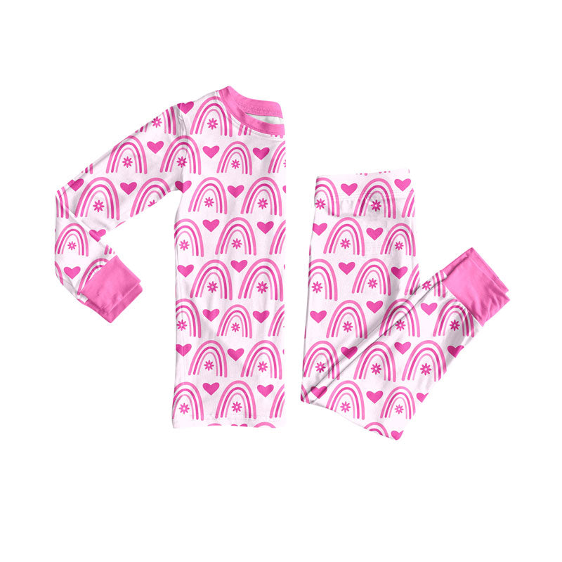 Valentines heart kids long sleeve pajama set wholesal factory price