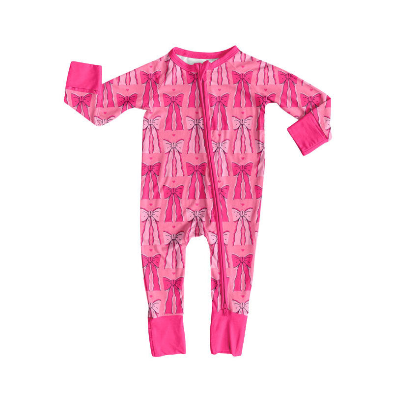 Toddle baby hot pink bow design long sleeve romper wholesale factory price