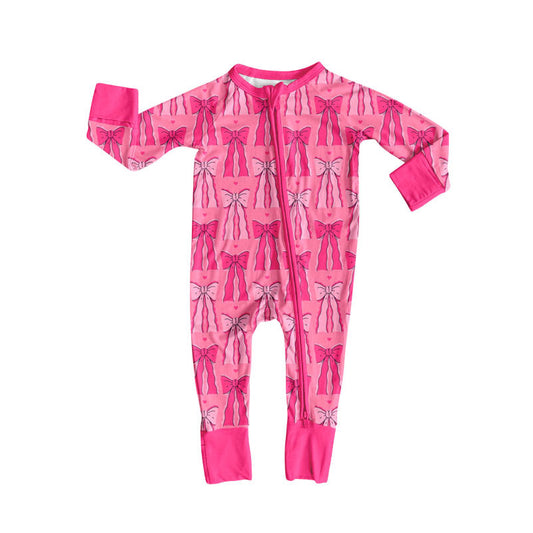Toddle baby hot pink bow design long sleeve romper wholesale factory price