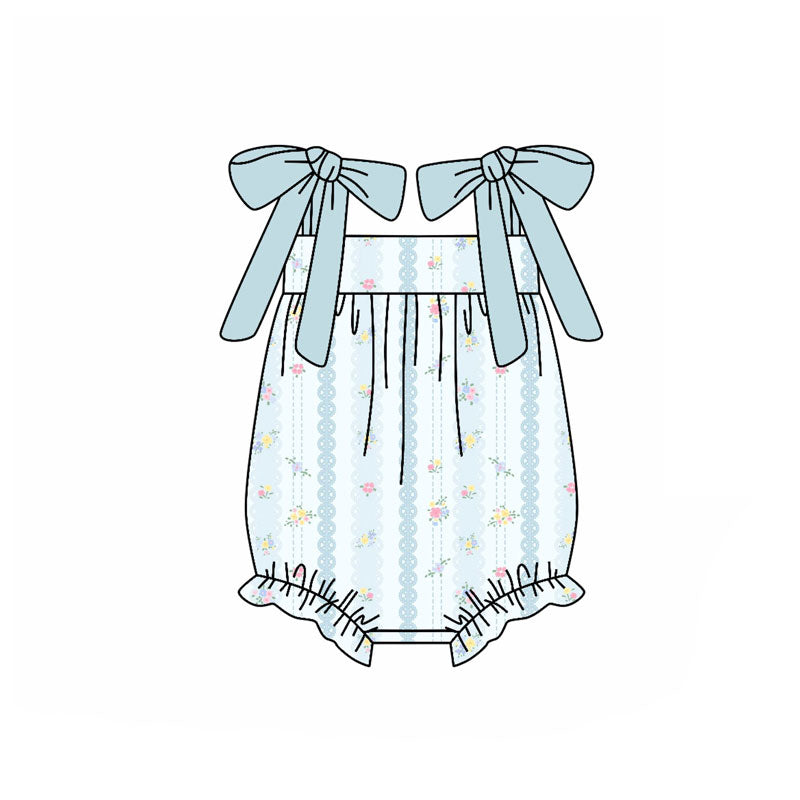 Toddle baby girls blue floral romper wholesale factory price