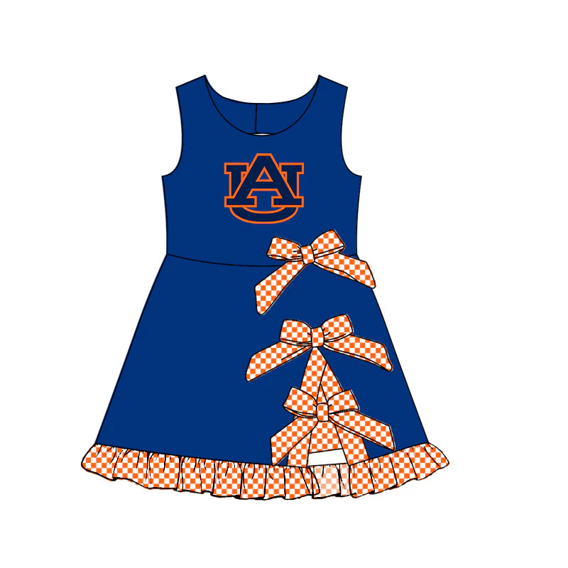 Girls Sleeveless Checked Bow Scallop Edge Ruffle Shorts Liner Knee Length Yoga Dress