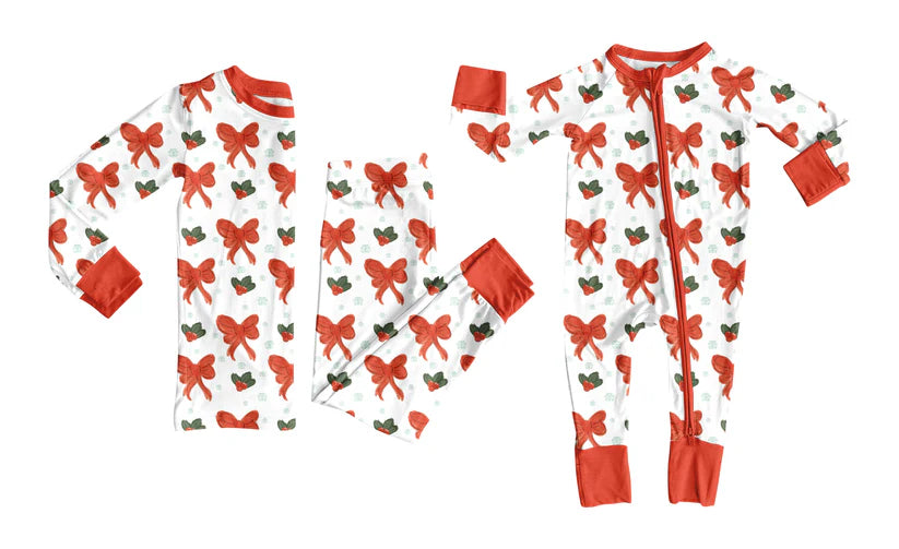 Toddle kids Christmas bow design matching outfit