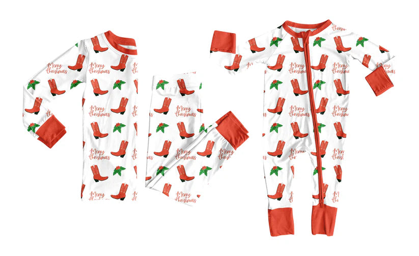Toddle kids Christmas western boots design matching outfit