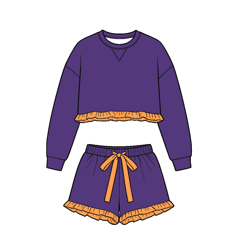 Custom solid cotton top matching shorts kids outfit wholesale factory price