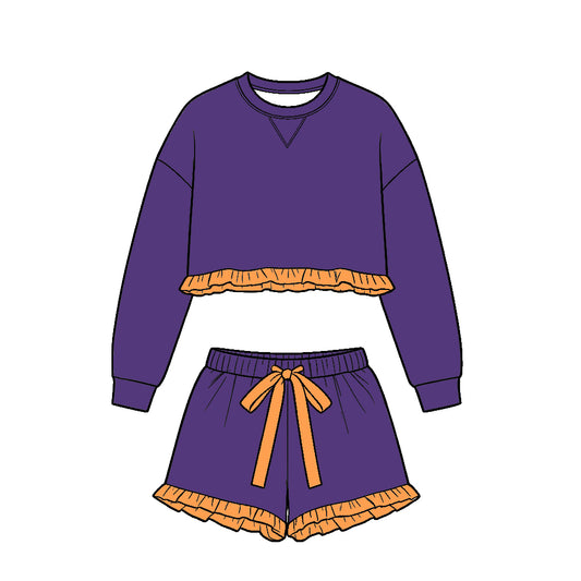 Custom solid cotton top matching shorts kids outfit wholesale factory price