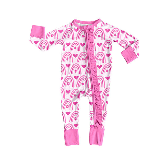 toddle baby Valentines heart long sleeve zip romper wholesale factory price