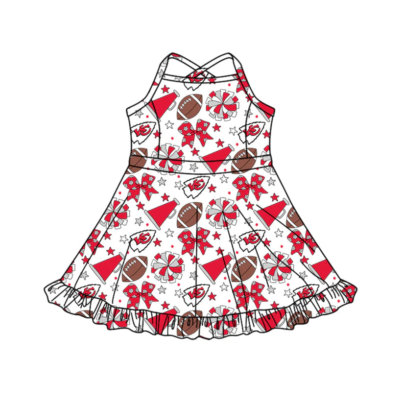 Toddle girls wholesale custom team design Baby Girls Strap Stars Bows Yoga Ruffle Knee Length Dresses Activity Wear Cute Kids Clothing