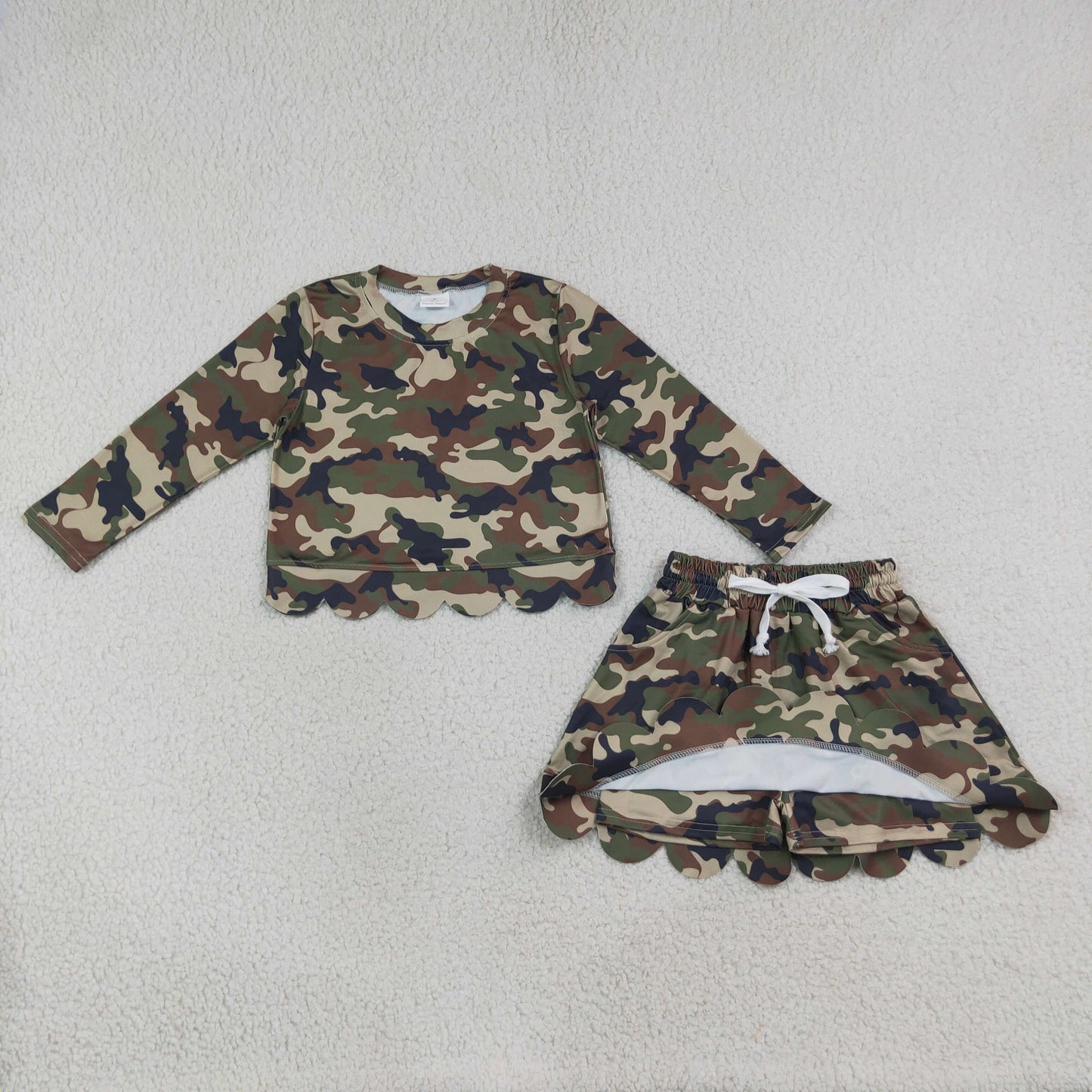 Dark grey camo top matching skorts girls summer outfit
