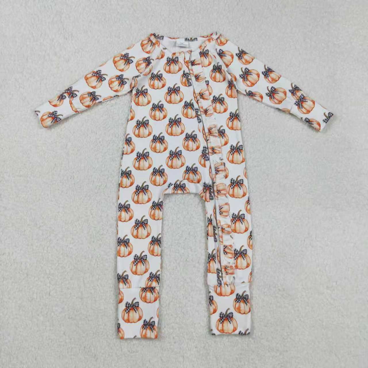 Fall pumpkin shirt black plaid pants kids long sleeve matching set