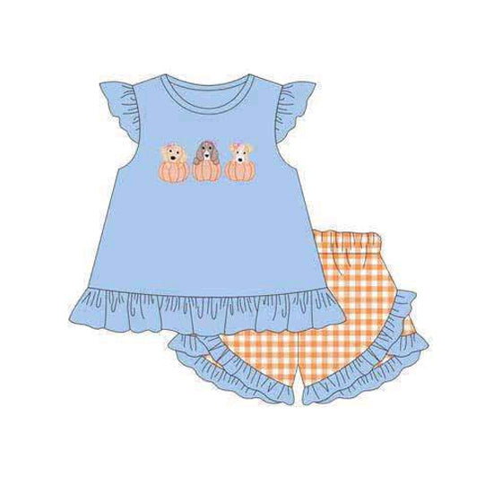 toddle girls short sleeve pumpkin dog outfit