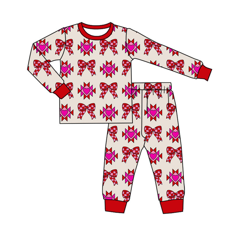 Valentines heart kids long sleeve pajama set wholesal factory price